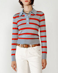 Memphis long sleeve wool polo shirt - Pacific Stripe