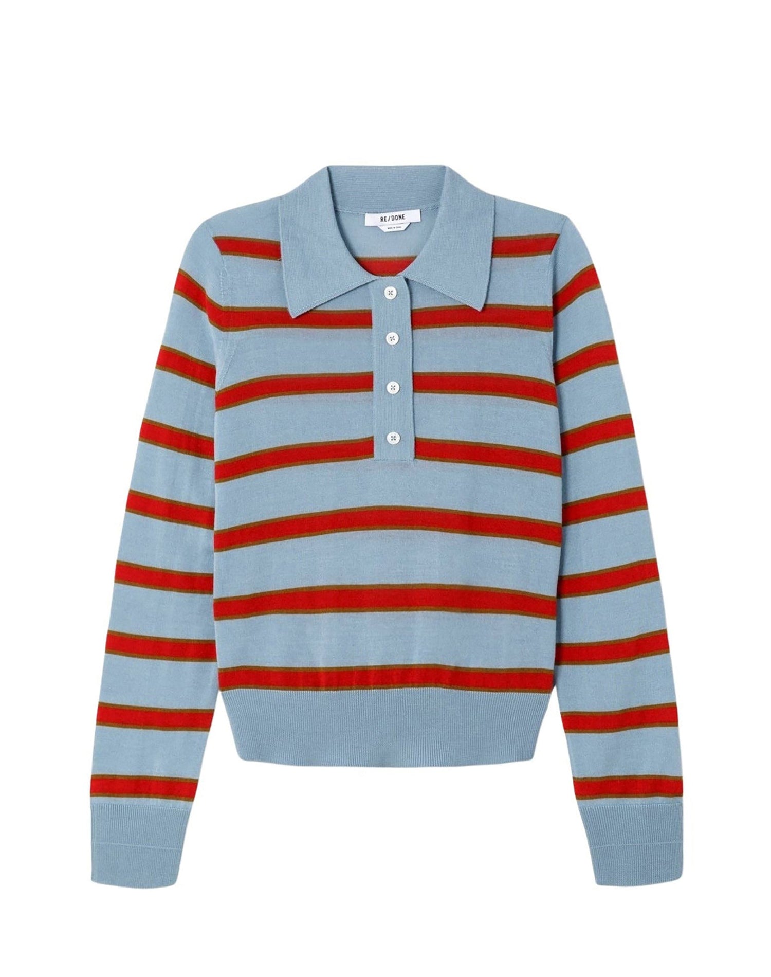 Memphis long sleeve wool polo shirt - Pacific Stripe