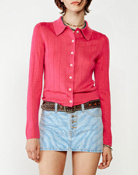 Caroline ribbed wool cardigan - Raspberry