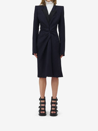 Manteau froncé en laine - Navy