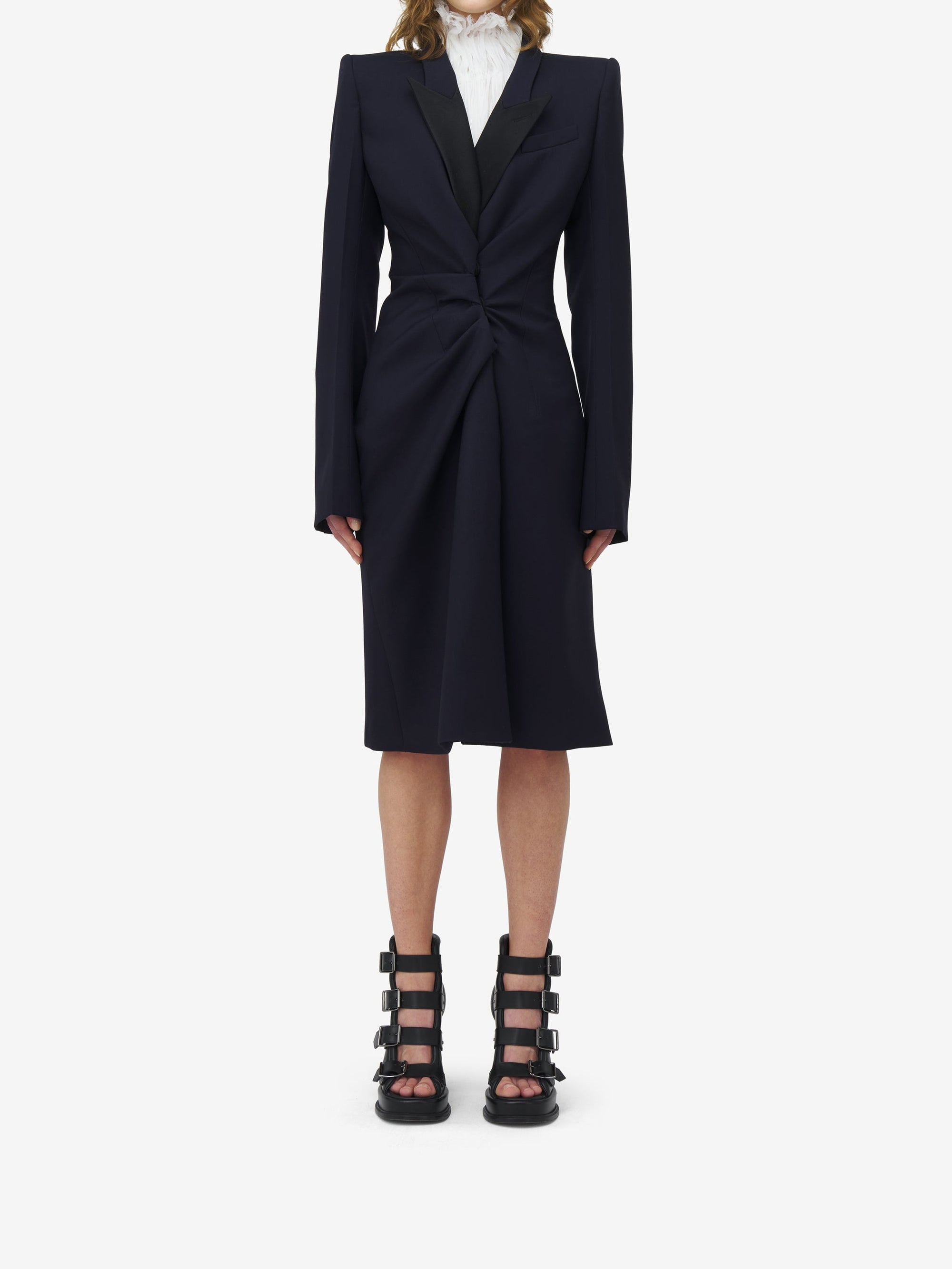 Manteau froncé en laine - Navy