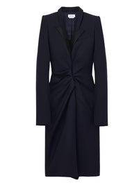 Manteau froncé en laine - Navy