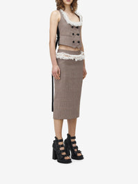 Jupe crayon fendue en laine - Ivory Black Tobacco