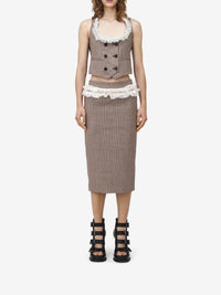 Jupe crayon fendue en laine - Ivory Black Tobacco