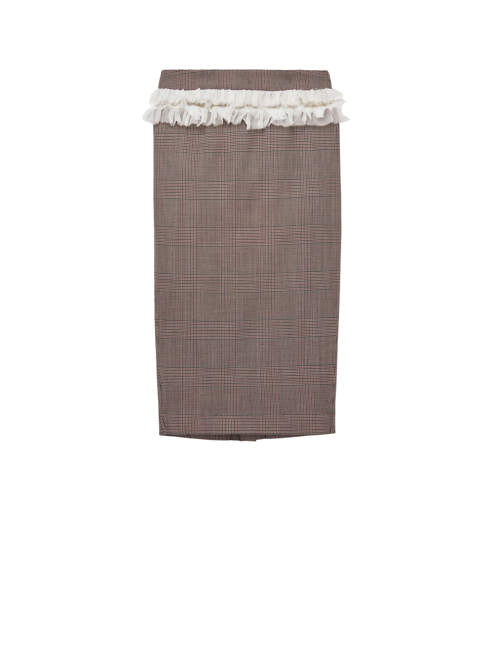 Jupe crayon fendue en laine - Ivory Black Tobacco
