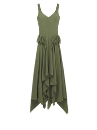 Robe à volants en soie - Khaki