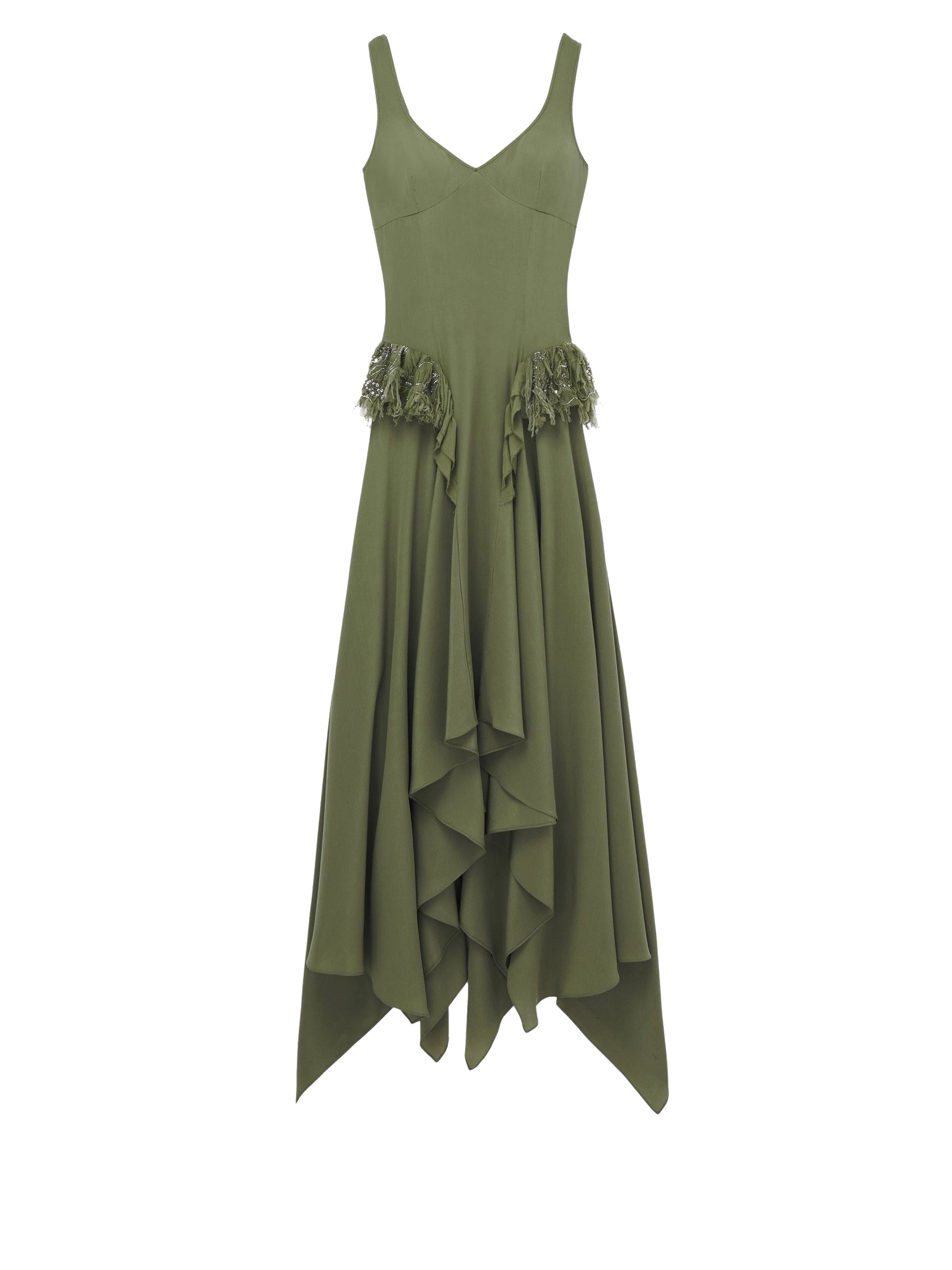 Robe à volants en soie - Khaki