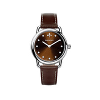 Montre Equus en acier sertie de diamants 30 mm - Marron