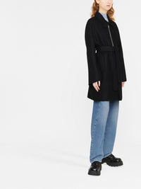 Manteau double face à col asymétrique en laine - Noir & Gris
