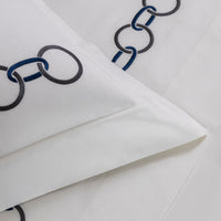 Bed linen set 4 pcs Links embroidery in cotton - Storm grey & Midnight blue