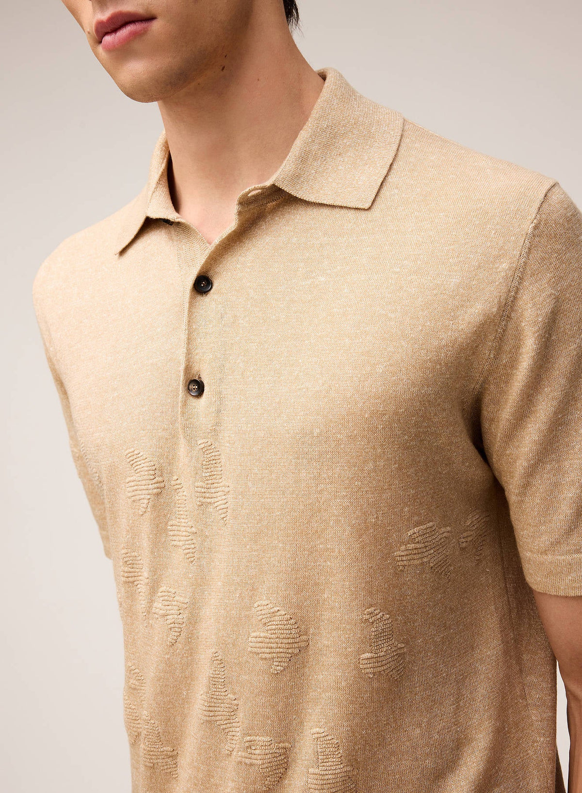 SAND KNIT POLO WITH JACQUARD DETAIL