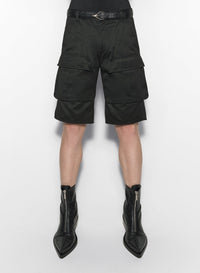 RAW BLUE / BLACK // raw blue bi-material denim shorts