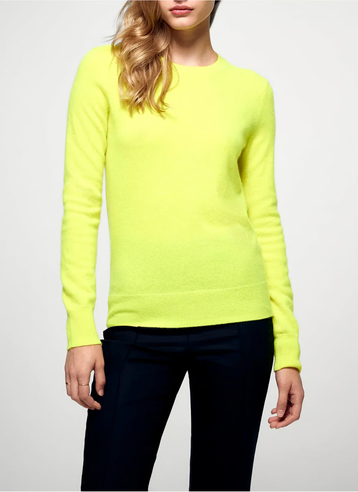 Pull à col rond en cachemire - Jaune Fluo