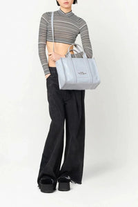 The Medium Tote bag in cracked leather - Cotton White Multicolor