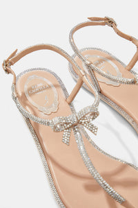 Sandales plates Caterina à strass en satin - Skin & Crystal