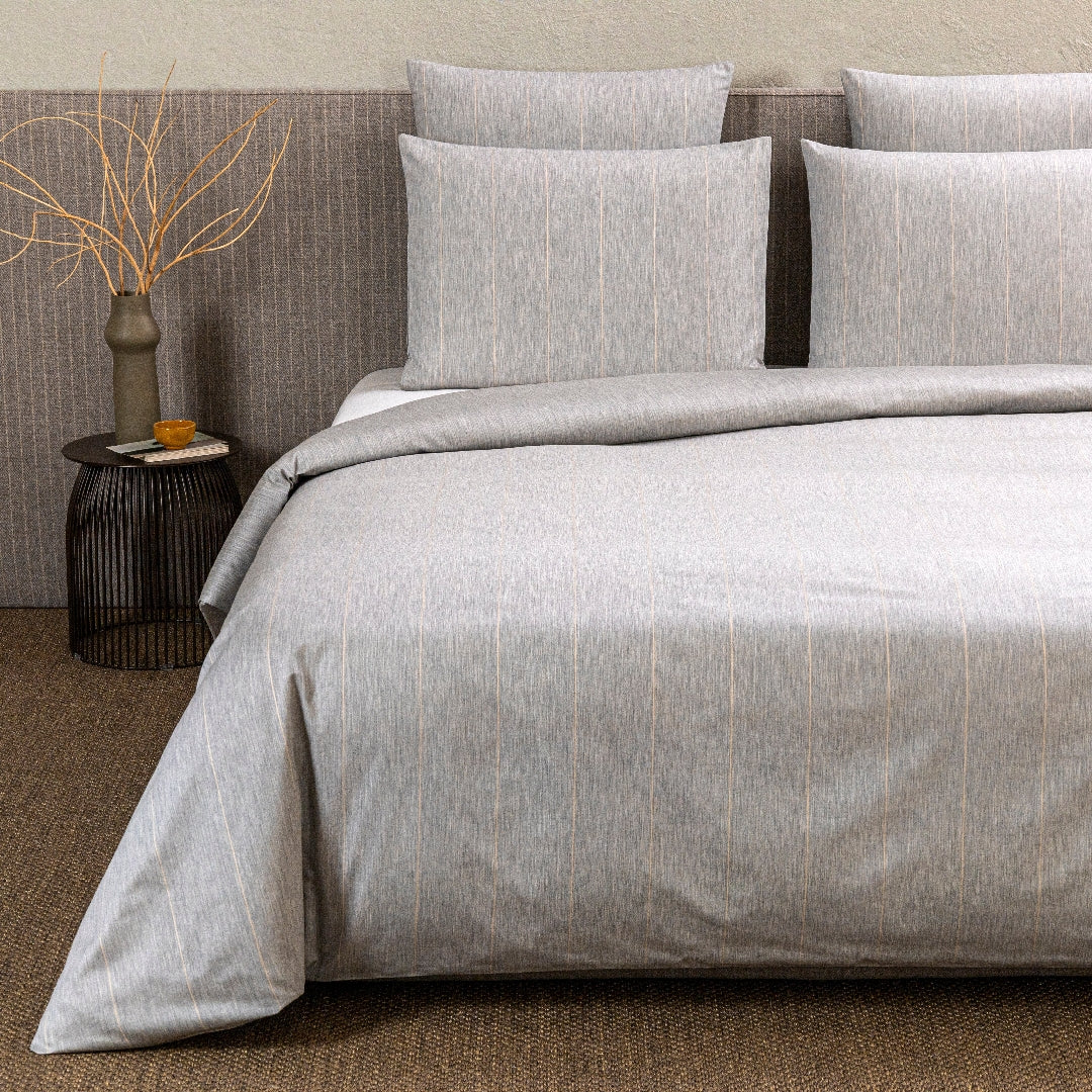 Duvet cover set 4 pcs Lunar in cotton - Heather Grey & Beige