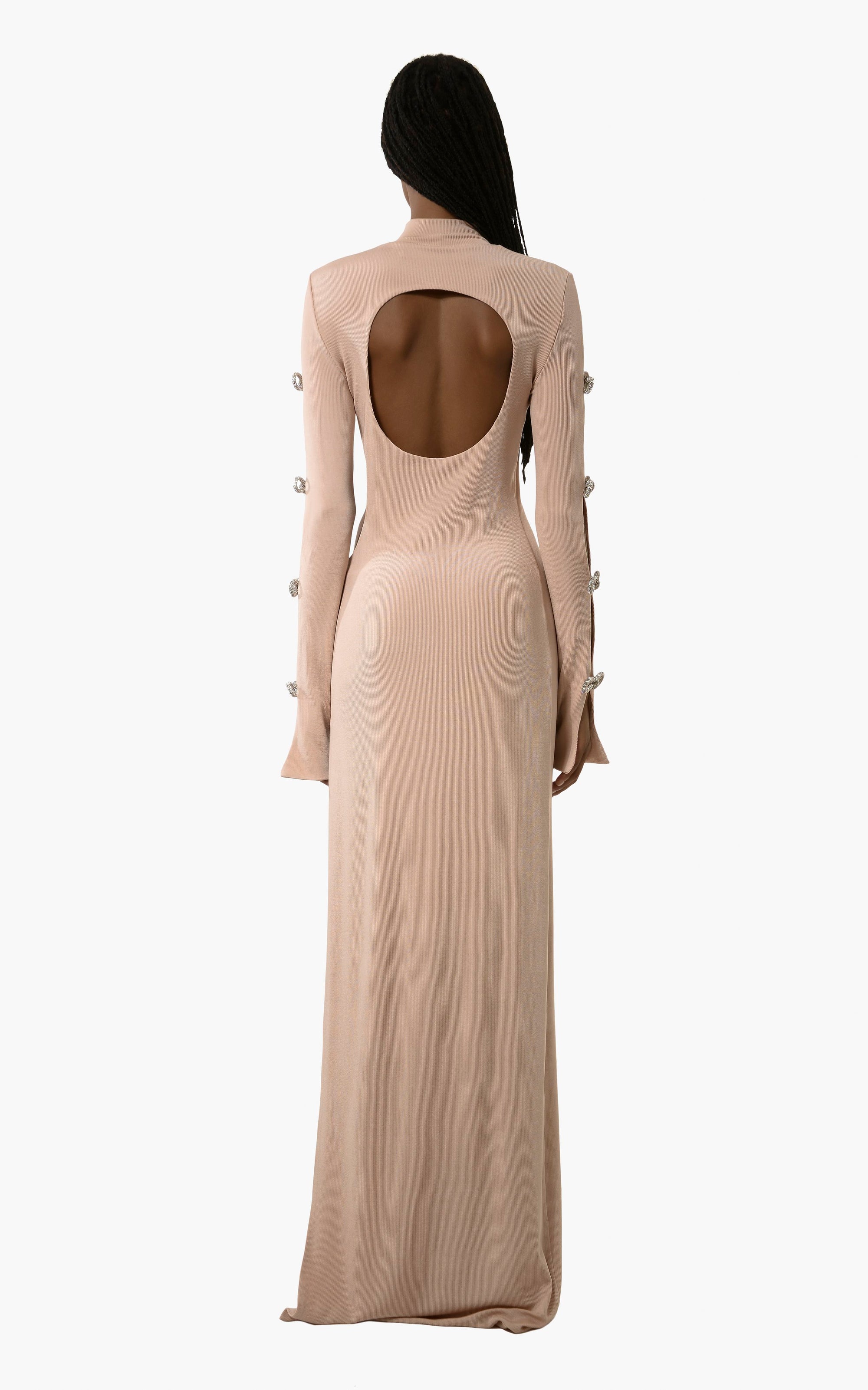 Cut-out maxi dress with rhinestone embellishments - Nude