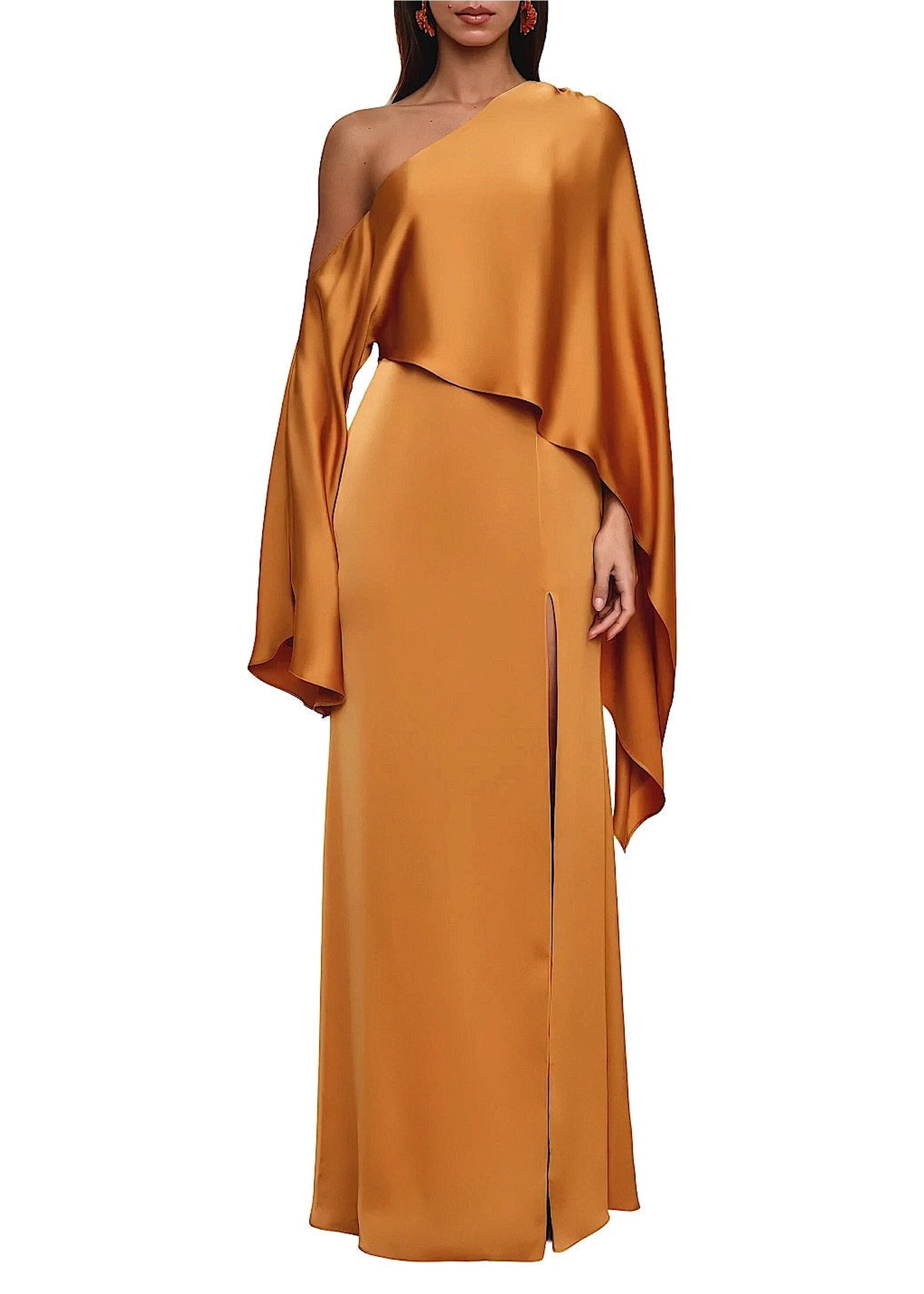 Leena asymmetrical satin maxi dress - Gold