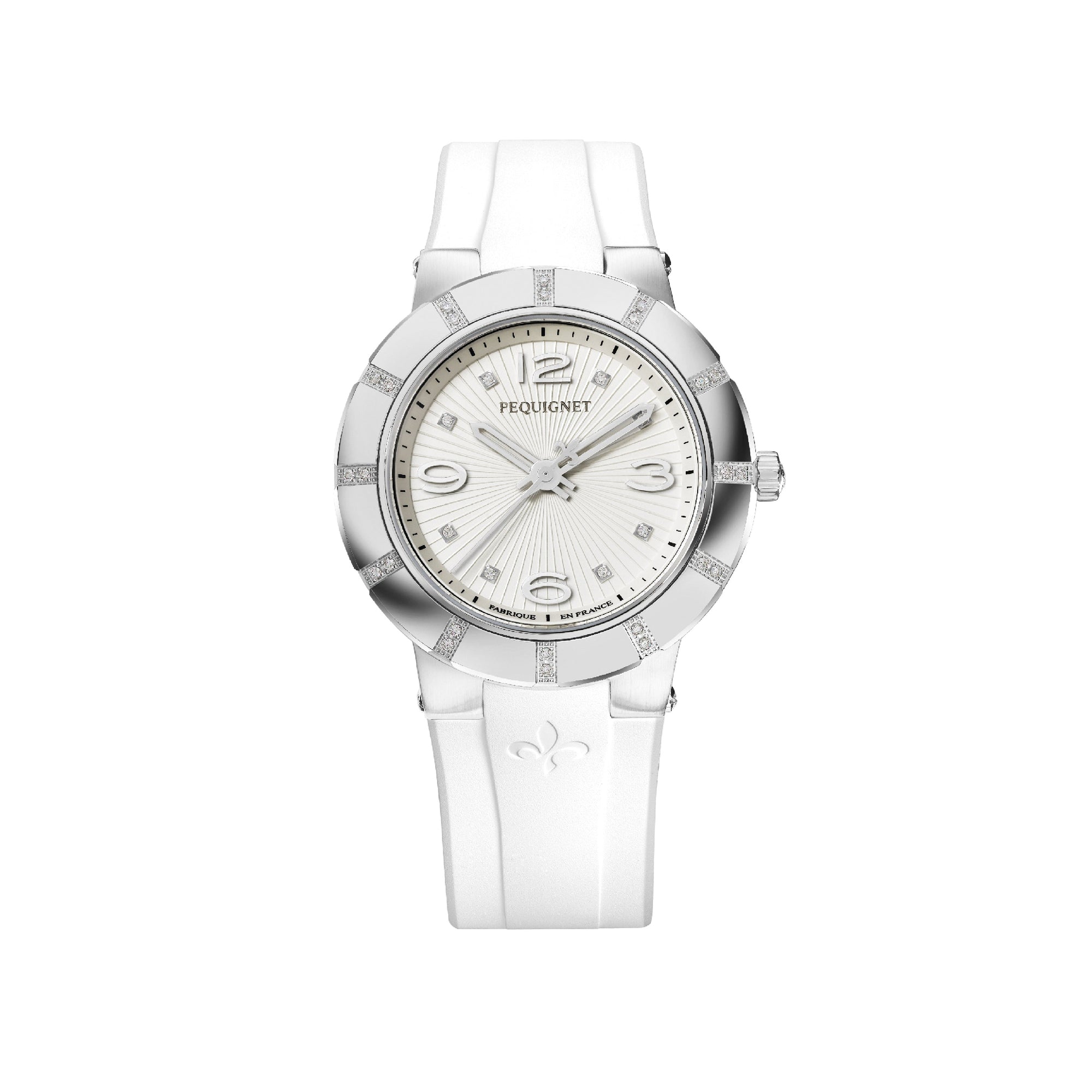 Montre Odéon en acier sertie de diamants 34 mm - Blanc