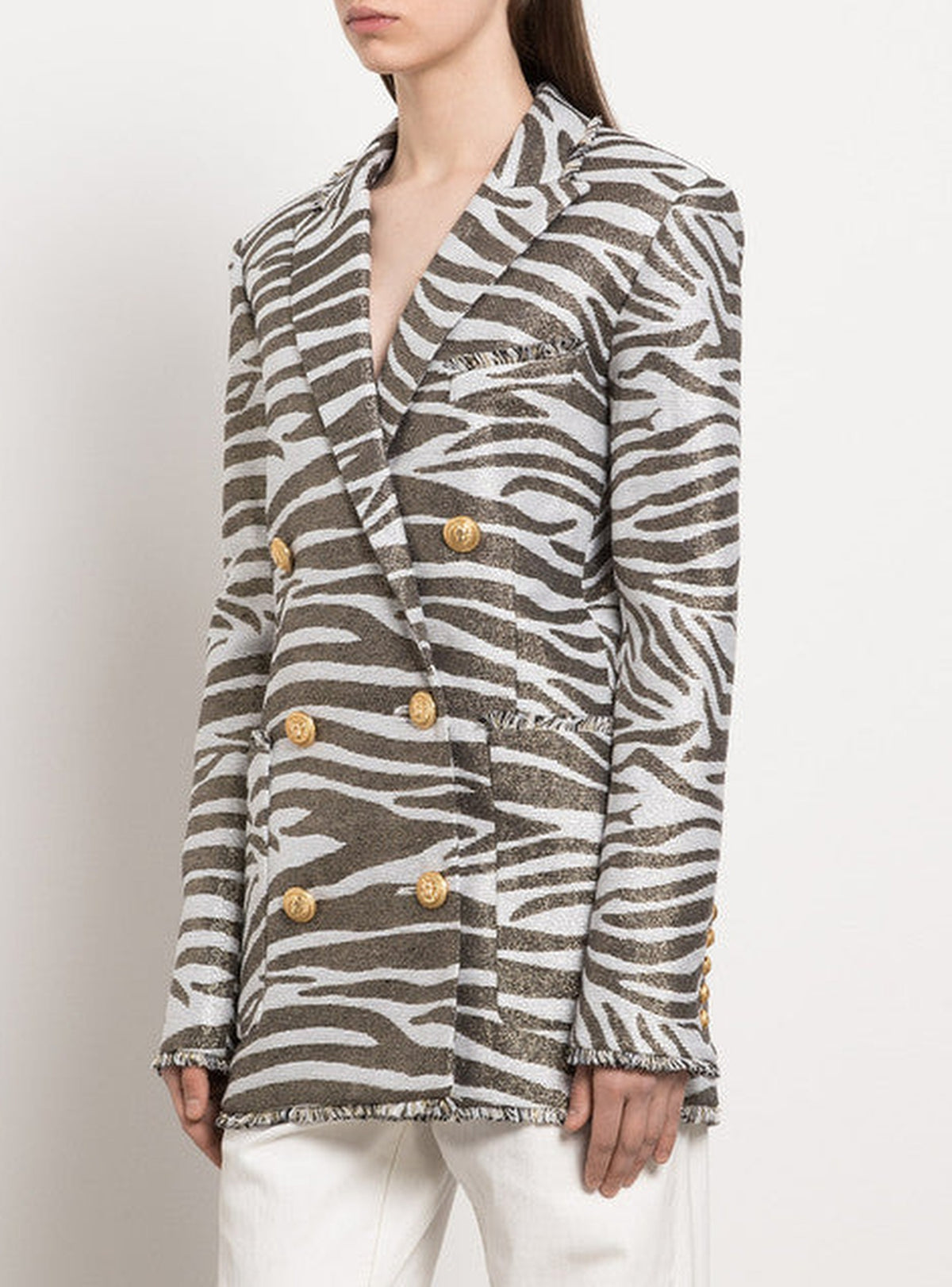 Veste boutonnée imprimée zèbre - Blanc & Or