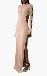 Cut-out maxi dress with rhinestone embellishments - Nude