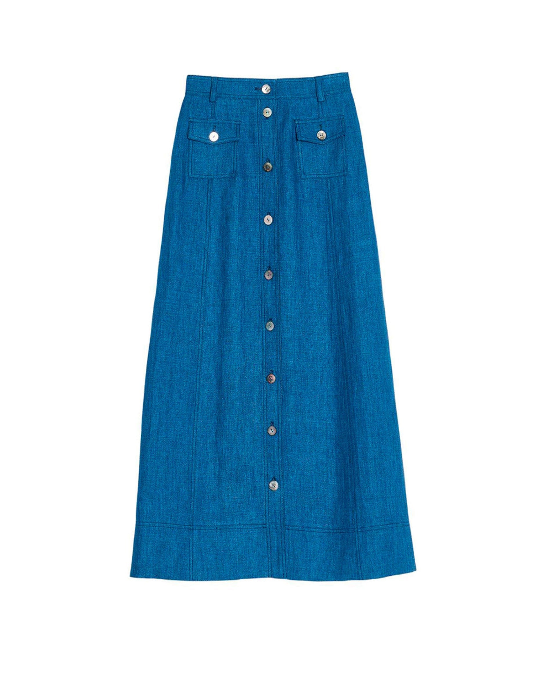 1qty RELIQUAT 90€ 100%  / Jupe trapèze Tatiana en lin - Blue Denim