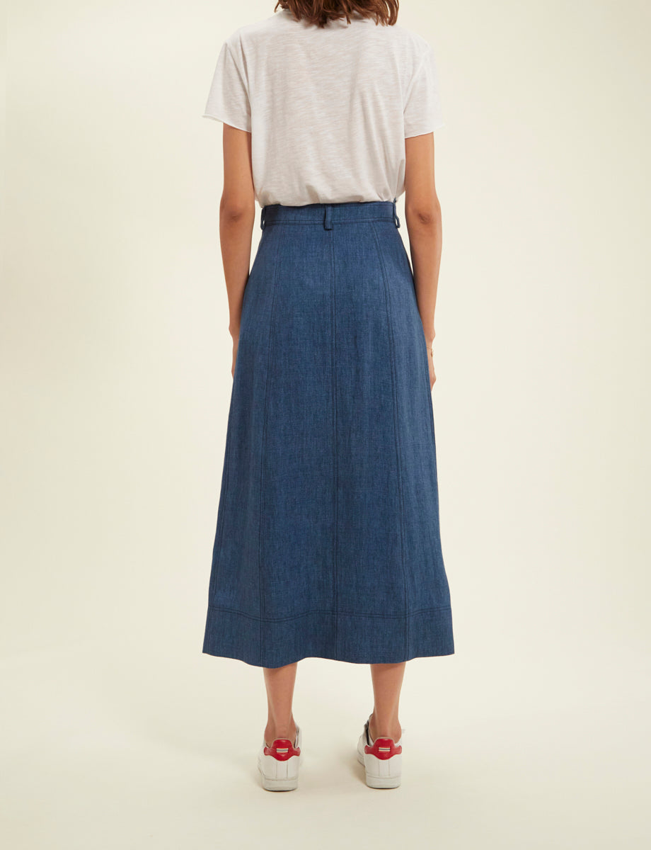 1qty RELIQUAT 90€ 100%  / Jupe trapèze Tatiana en lin - Blue Denim