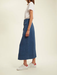 1qty RELIQUAT 90€ 100%  / Jupe trapèze Tatiana en lin - Blue Denim