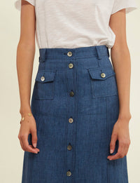 1qty RELIQUAT 90€ 100%  / Jupe trapèze Tatiana en lin - Blue Denim