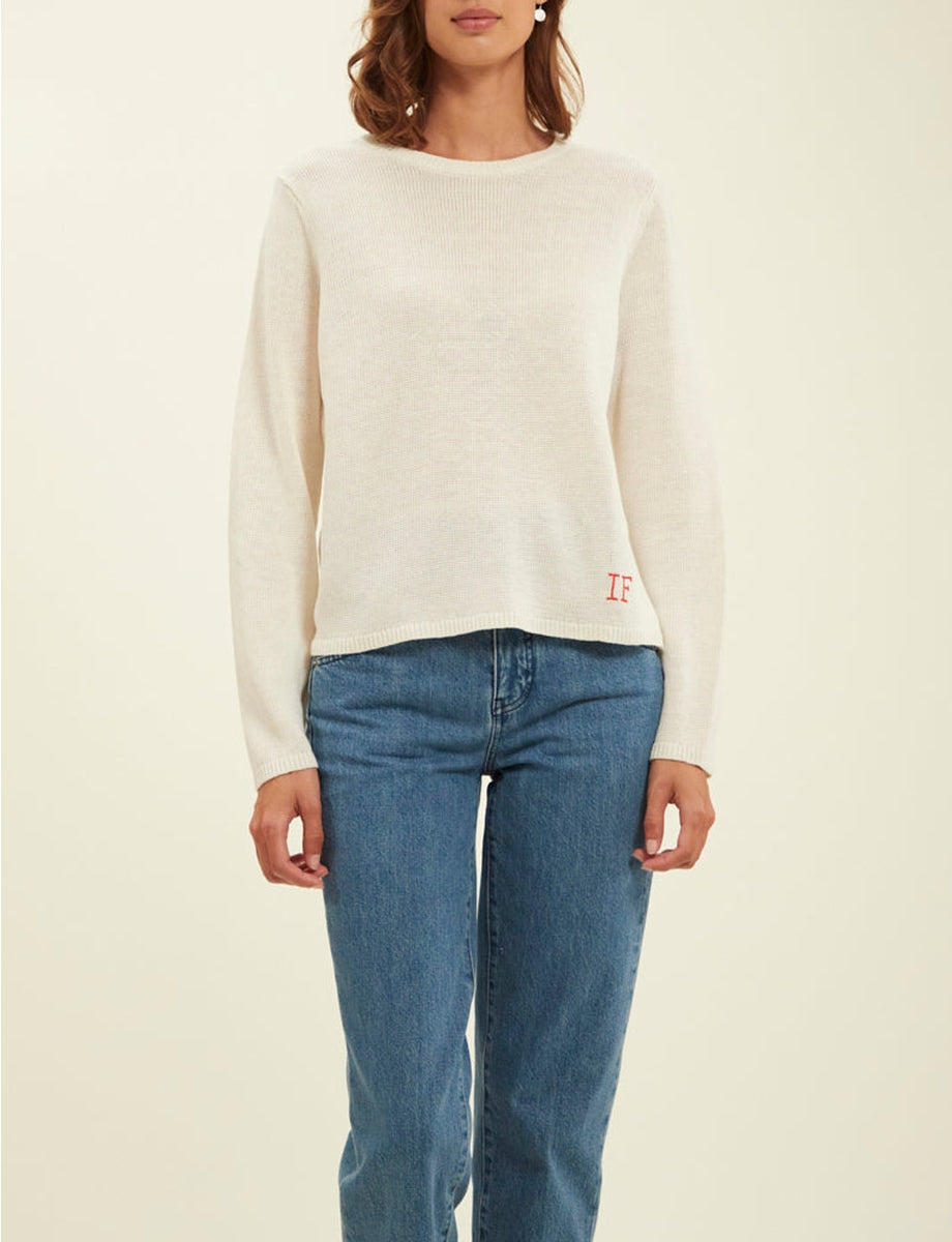 1qty RELIQUAT 75€ 100%  / Pull col rond Angelina en lin - Ecru