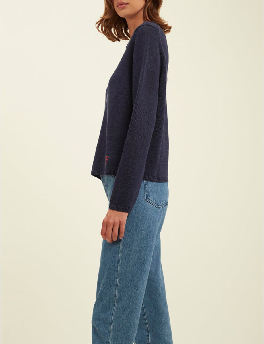 1qty RELIQUAT 75€ 0%  / Pull col rond Angelina en lin - Blue Navy