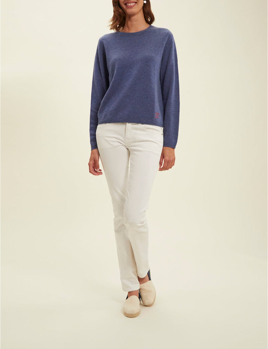 5qty RELIQUAT 90€ 16,7%  / Pull col rond Angelina en laine et cachemire - Blue Denim