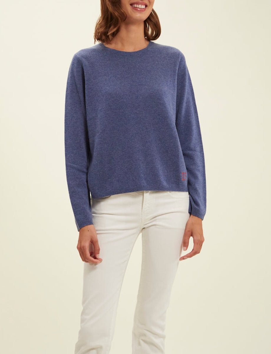 5qty RELIQUAT 90€ 16,7%  / Pull col rond Angelina en laine et cachemire - Blue Denim