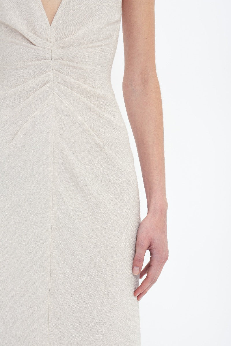 V-Neck Gathered Waist Gown - Bone