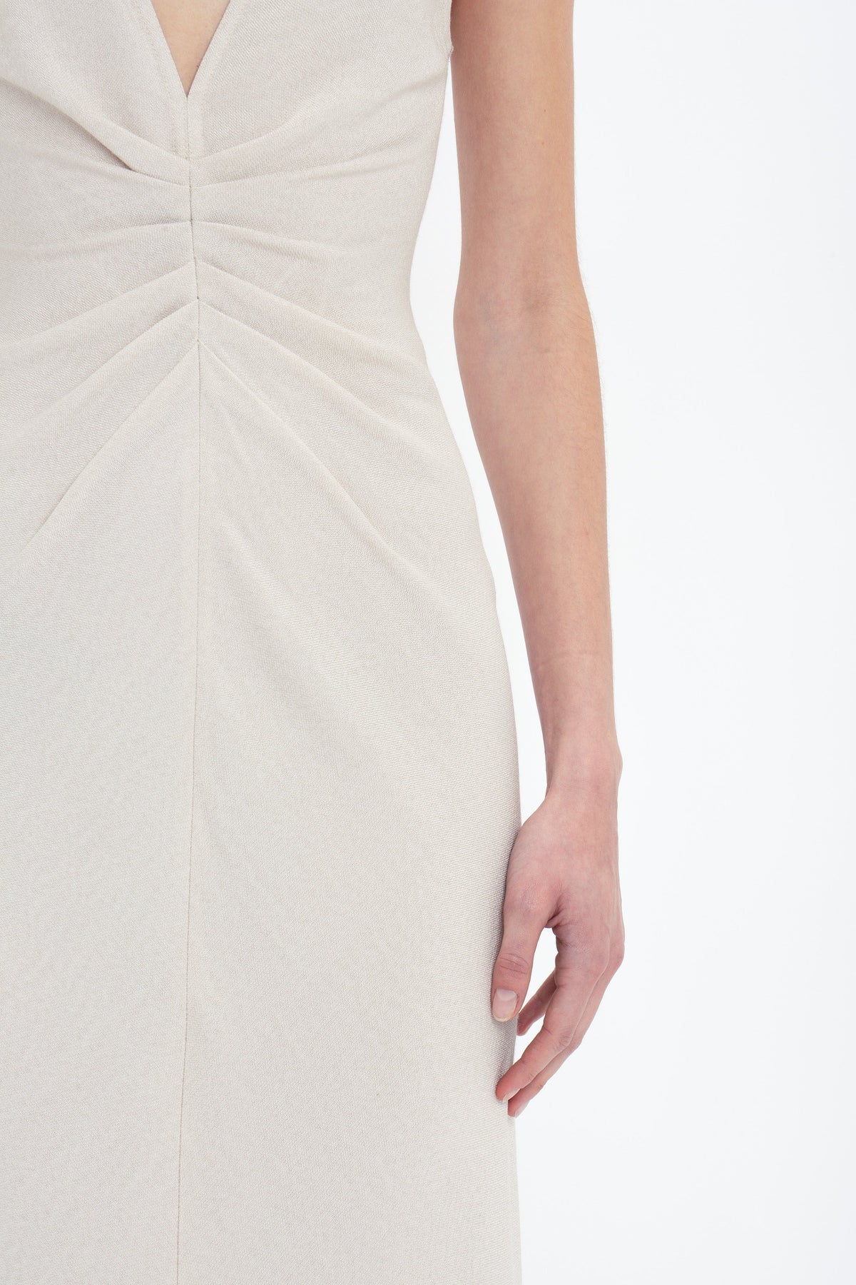 V-Neck Gathered Waist Gown - Bone