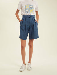6qty RELIQUAT 65€ 33,3%  / Short taille haute Prune en lin - Blue Denim