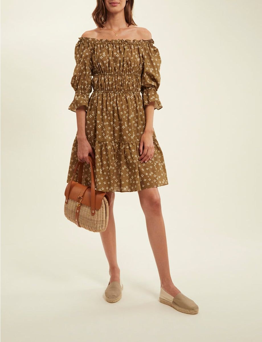 2qty RELIQUAT 75€ 0%  / Robe courte Palmina à fronces et volants - Lucky Khaki