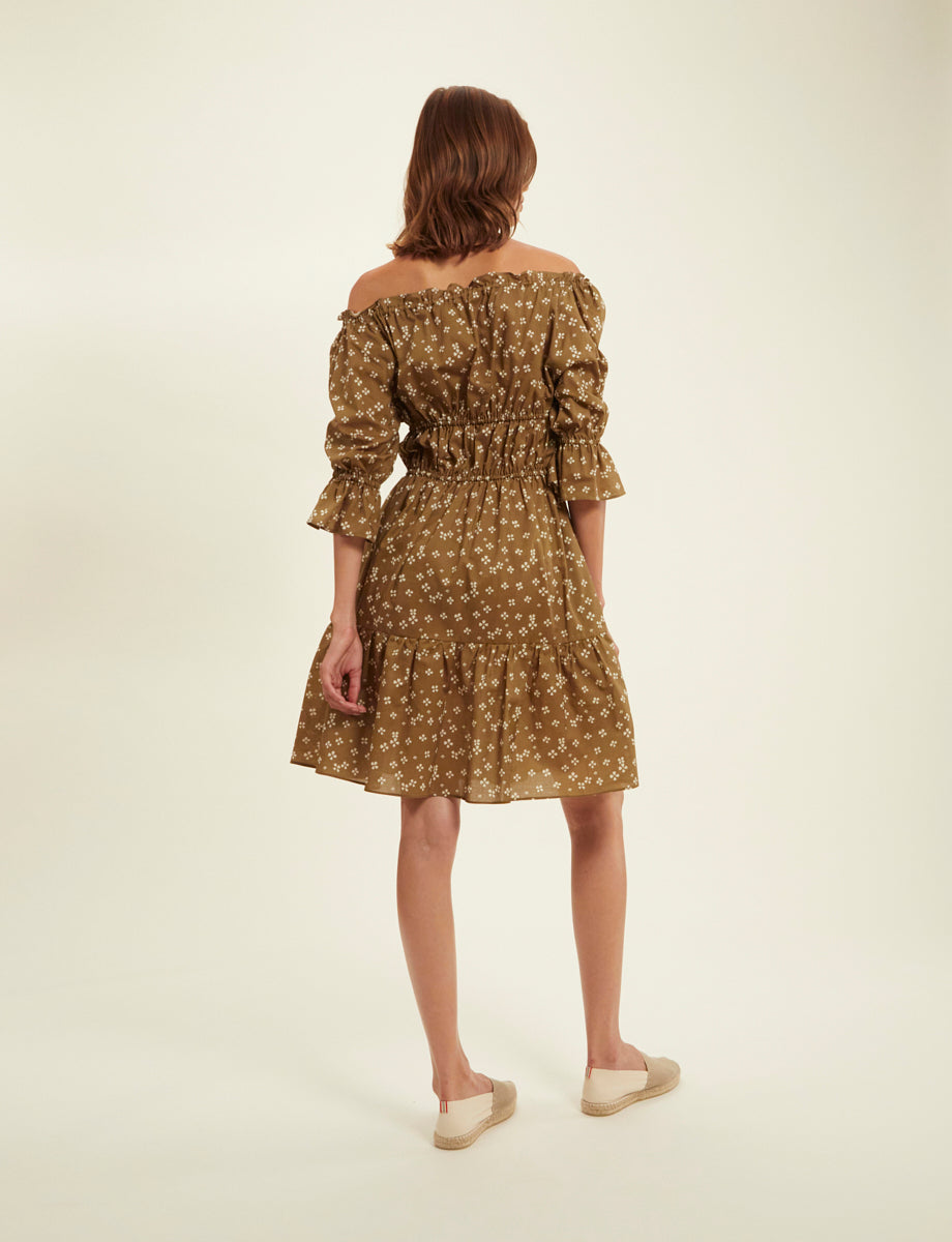 2qty RELIQUAT 75€ 0%  / Robe courte Palmina à fronces et volants - Lucky Khaki