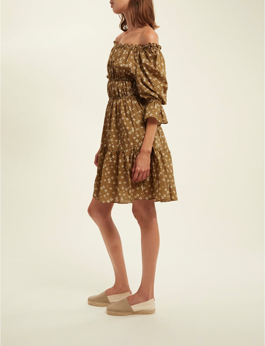 2qty RELIQUAT 75€ 0%  / Robe courte Palmina à fronces et volants - Lucky Khaki