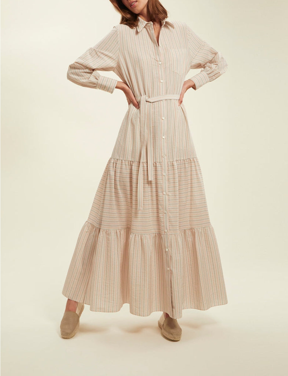 2qty RELIQUAT 150€ 0%  / Robe longue Lena à rayures - Ecru Multicolor