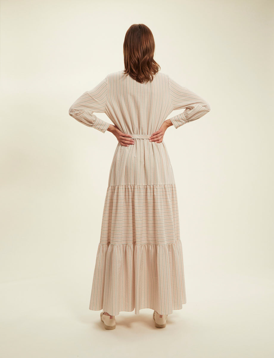 2qty RELIQUAT 150€ 0%  / Robe longue Lena à rayures - Ecru Multicolor