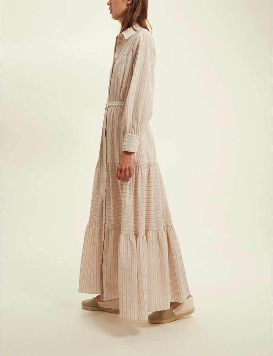 2qty RELIQUAT 150€ 0%  / Robe longue Lena à rayures - Ecru Multicolor