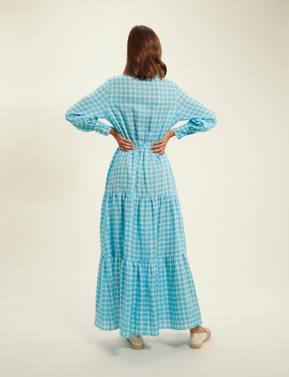 10qty RELIQUAT 120€ 14,3%  / Robe longue Lena en lin - Turquoise White
