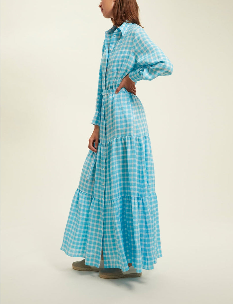 10qty RELIQUAT 120€ 14,3%  / Robe longue Lena en lin - Turquoise White