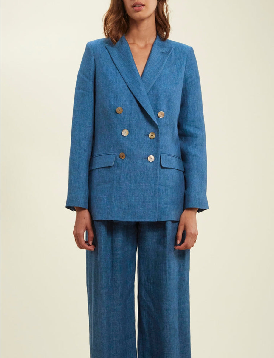 1qty RELIQUAT 120€ 66,7%  / Blazer croisé Ezio en lin - Blue Denim