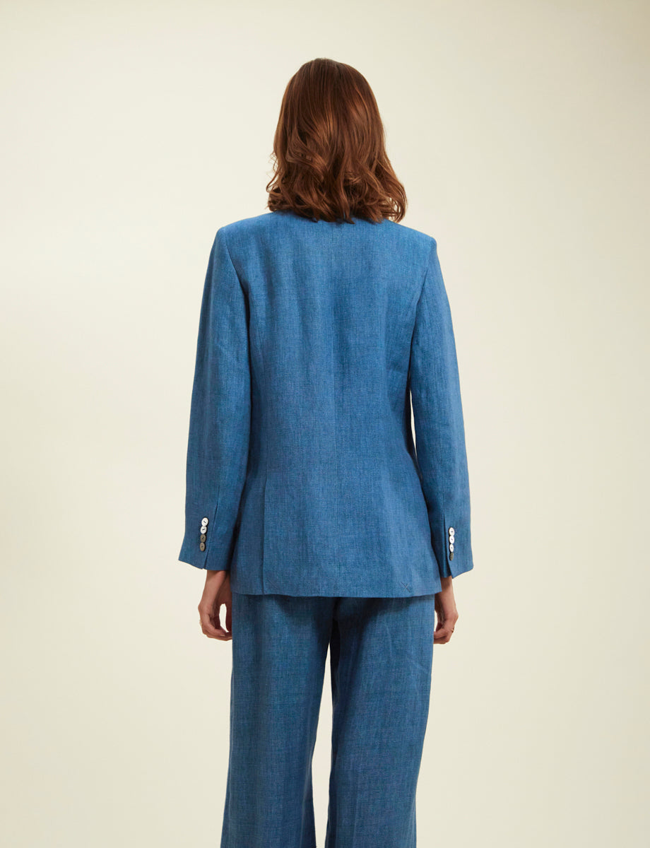 1qty RELIQUAT 120€ 66,7%  / Blazer croisé Ezio en lin - Blue Denim