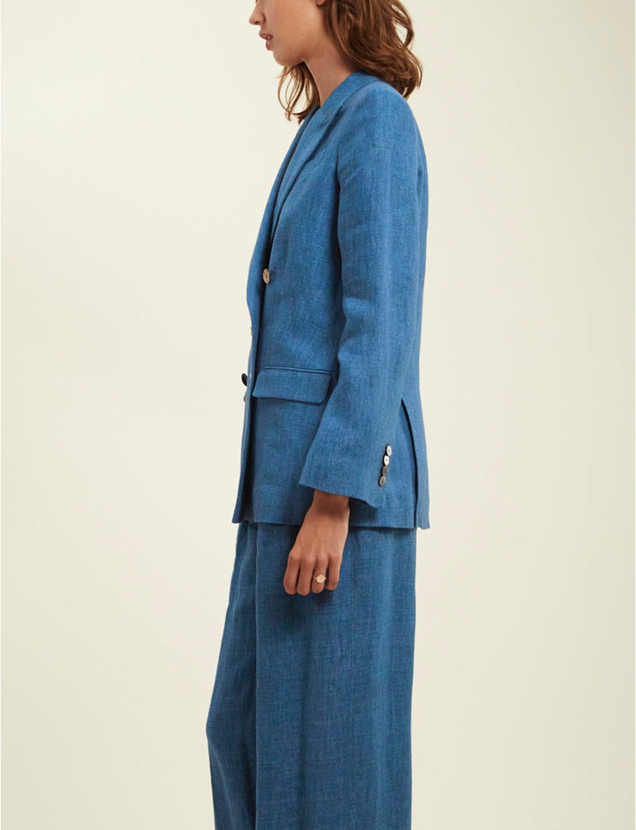 1qty RELIQUAT 120€ 66,7%  / Blazer croisé Ezio en lin - Blue Denim