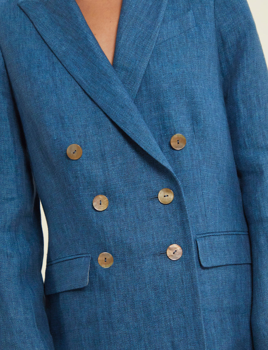 1qty RELIQUAT 120€ 66,7%  / Blazer croisé Ezio en lin - Blue Denim