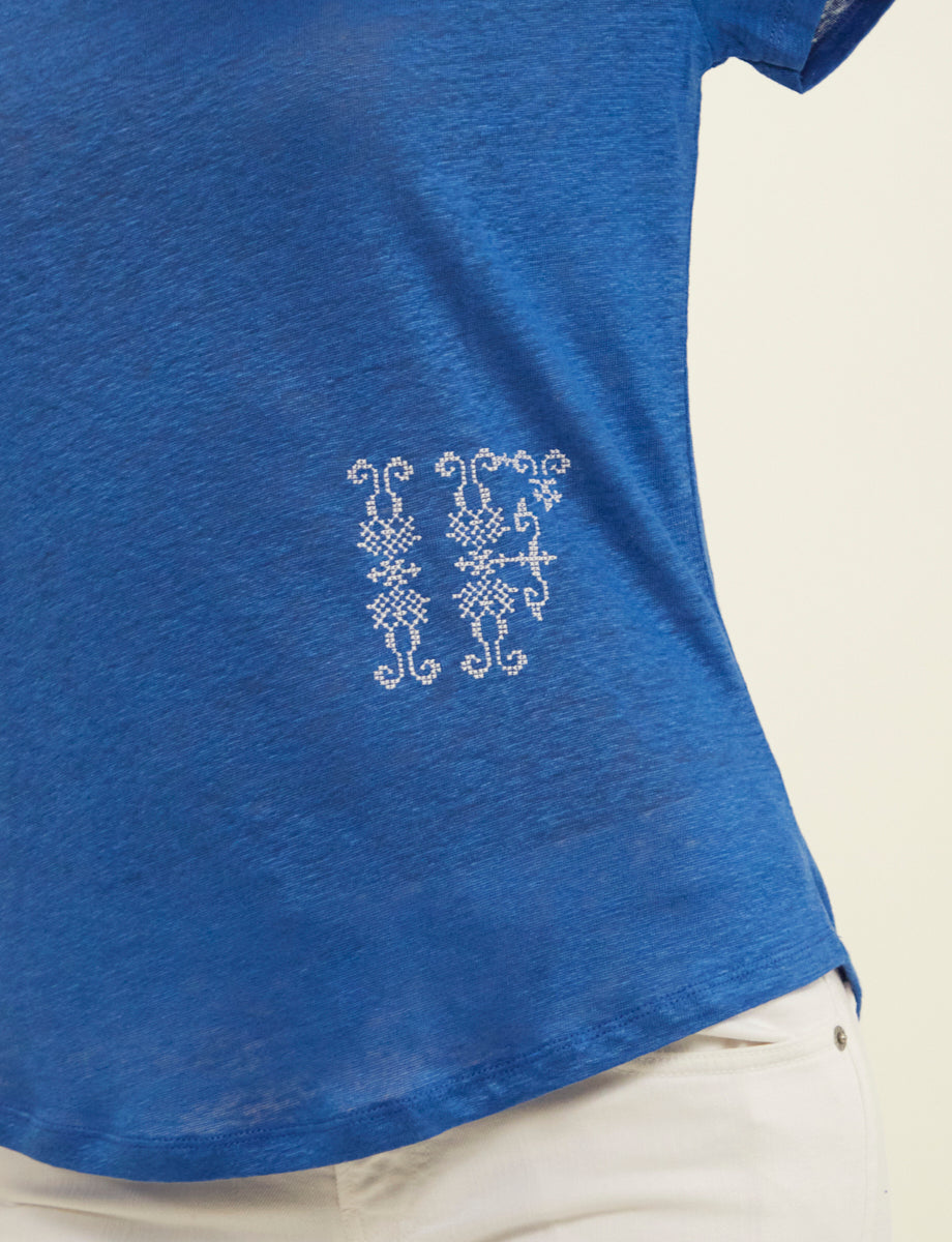 2qty RELIQUAT 20€ 20%  / T-shirt droit Lisette en lin - Blue Cobalt