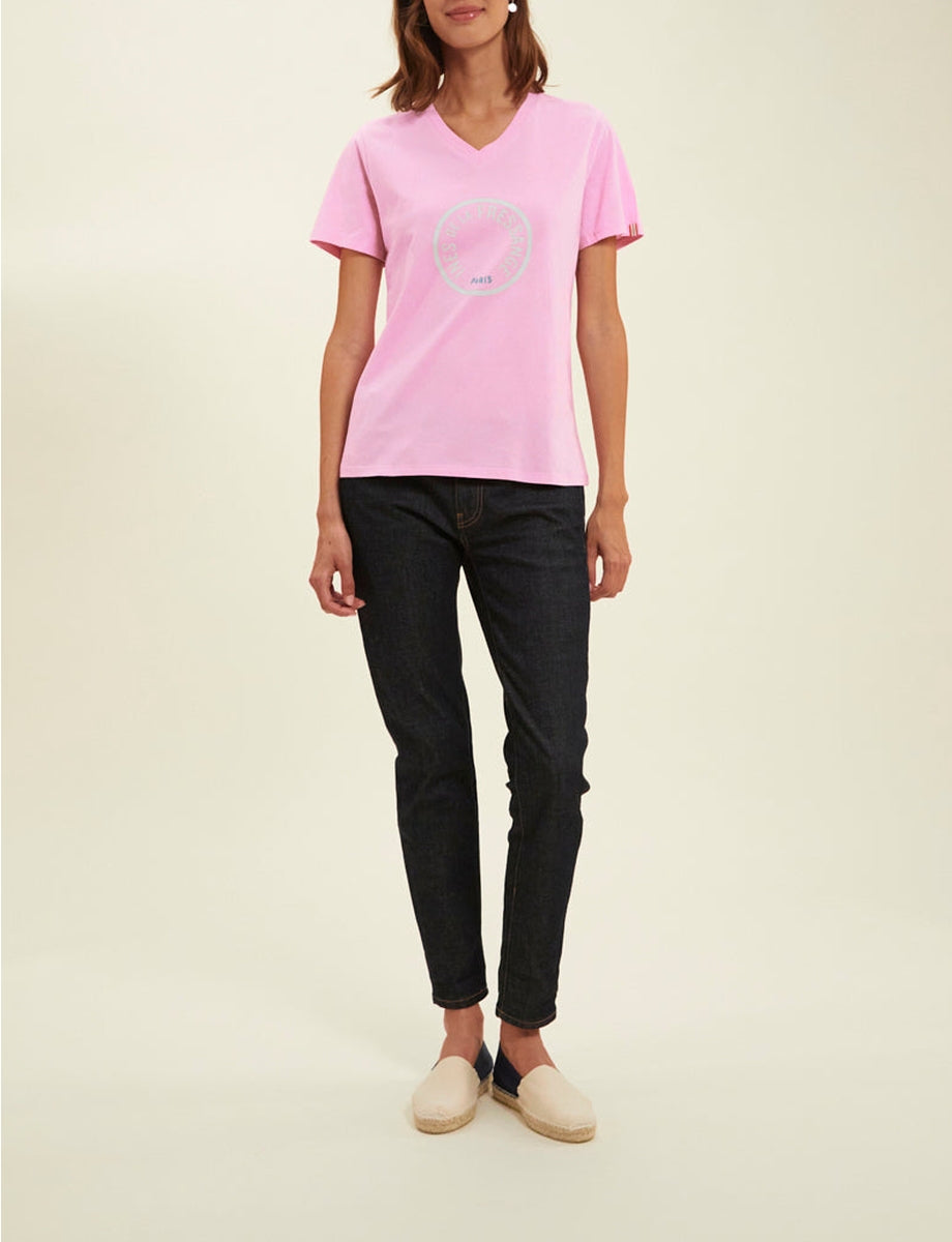 2qty RELIQUAT 20€ 0%  / T-shirt col V Aurore - Pink White Logo
